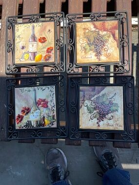 Set of 4 Wine-Themed Ceramic Tile Wall Plaques / trivets